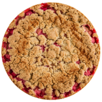 Rhubarb Crumble Cake with a streusel topping on a transparent background. A classic springtime treat made with fresh rhubarb. Rhubarb Crumble Cake with crunchy oat topping top view flat lay png