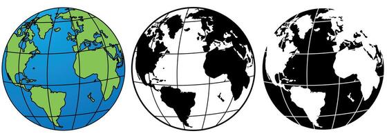 World with indications of latitude and longitude lines in colour and black and white versions vector