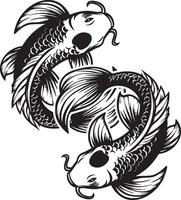 Two Koi Fish Sketch Drawing. vector