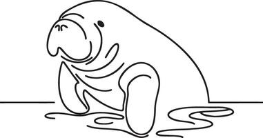 Manatee Line Illustration. vector