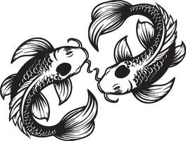Two Koi Fish Sketch Illustration. vector
