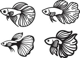 Cartoon Guppy Fish Sketch Drawing Collection. vector