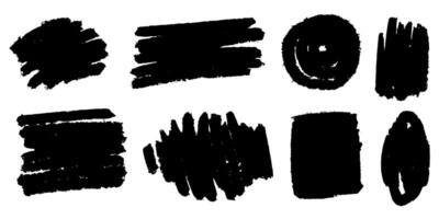 Set of text boxes. Paintbrush collection. Grunge design elements. Brush texture banners. Painted round, circle, rectanglar, long and diagonal strokes vector