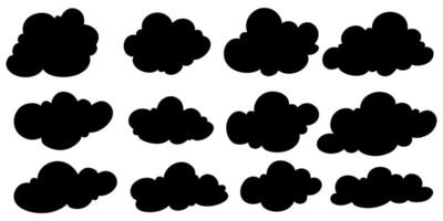 Simple cloud shapes, black outlines. Minimalist cloud design, varied cloud forms. vector