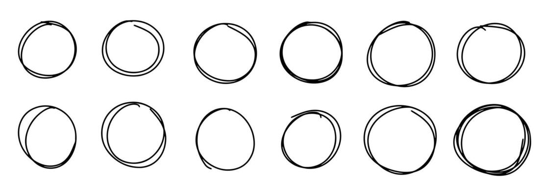 Set of hand drawn doodle ellipses. Scribble ovals and bubbles to circle and highlight text.
