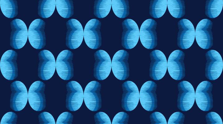 Seamless hand drawn brush lines abstract butterfly pattern, Japanese and ethnic, ikat, wood carving, block print textured background, simple graphic for carpet, textile