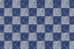 Crafted hand drawn brush lines abstract stitching check pattern, Japanese traditional embroidery, weaving textured background in white and blue, simple and humble graphic for carpet vector