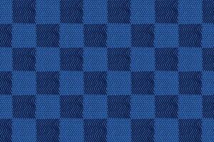 Crafted hand drawn brush lines abstract stitching check pattern, Japanese traditional embroidery, weaving textured background in monochromatic blue, simple and humble graphic for textile, carpet vector