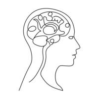 A seamless line in human brain single-line art symbolizes the complexity and power of human thought vector