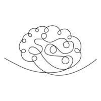 Human brain single-line art creatively represents intelligence and thought using a single, continuous stroke. vector