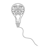 Human brain single-line art elegantly represents intelligence and creativity using a single, continuous stroke vector