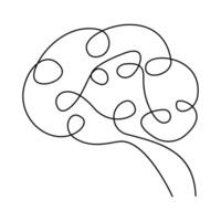 Human brain single-line art creatively illustrates the complexity of the mind using a single, continuous stroke, symbolizing intelligence and creativity in a minimalist form vector