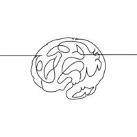 Human brain single-line art on a white artboard beautifully represents intelligence and creativity, using a continuous stroke to capture the complexity of the mind in a minimalist way vector