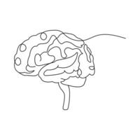 A seamless stroke in human brain single-line art symbolizes the complexity and depth of the human mind vector