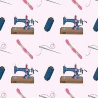 Seamless pattern with sewing tools elements, cartoon style. Wrap, fabric vector