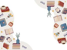 Set of books and other subject for reading atmosphere. It is cozy autumn time vector