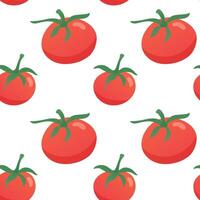 Seamless pattern with tomatoes with leaves cartoon flat style. Background for menu, paper, supermarket, farm shop, textile. vector