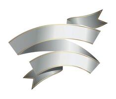 Silver ribbon banner with gold border, Silver band 3d, tag, label. Silver award ribbon, luxury label, badge premium quality certificate ribbon. Empty Silver Ribbon, Label Design for text. Eps 10 vector