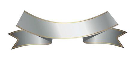 Silver award ribbon, luxury label, badge premium quality certificate ribbon. Empty Silver Ribbon, Label Design for text. Silver ribbon banner with gold border, Silver band 3d, tag, label. Eps 10 vector