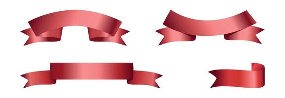 Set of Red Ribbons and Tags isolated on white background. Red award ribbons, luxury labels, badge premium quality certificate ribbons. Collections Empty Red Ribbons, Label Design for text. Eps 10 vector