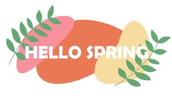 Hello spring lettering. Text design for badge, icon, postcard, card, invitation, banner. Springtime typography template. vector