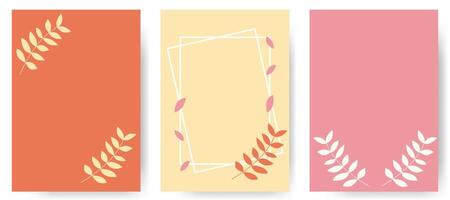 Set of frame posters decorated with elegant leaves and branches. Soft colors floral templates. vector