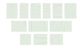 Notebook paper pieces with folds and creases. set of note sheets for scrapbooking, design, and creative projects. Simple and textured elements for digital use. vector