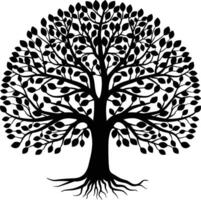 Oak Tree Silhouette with Sprawling Branches and Roots, Tree of Life Logo vector