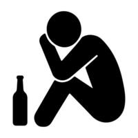 Silhouette of depressed man with bottle, representing alcohol addiction problem vector