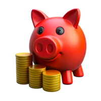 3d Piggy Bank red color with stack of Gold coins surround it, Saving Financial Growth investment Business Concept png