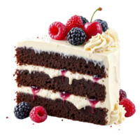 A slice of cake with berries and cream png