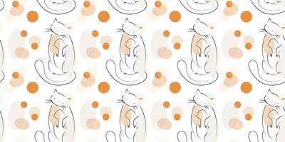 Doodle seamless pattern with cat and circles vector