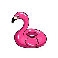 Pink inflatable flamingo for swimming isolated without background. Inflatable summer circle in a black outline. illustration vector