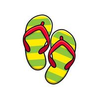 Colored flip-flop icon isolated without background. Summer green and yellow slippers in a black outline. illustration vector