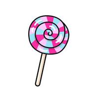 Sweet candy on a stick isolated without background. Multicolored spiral lollipop in a black outline. illustration vector