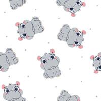 Seamless pattern in a simple childish style. Cute baby hippo with big eyes on white background vector