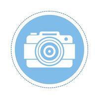 Circular button concept with camera silhouette, representing the function to add a photo in the blank field. Simple UI icon to upload an image, photo or attachment in the app. illustration vector
