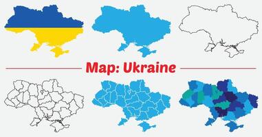 Maps of Ukraine , Outline, and Regional Divisions, Ukraine country map set. internal provinces borders marked, Simple map of Ukraine drawing. vector