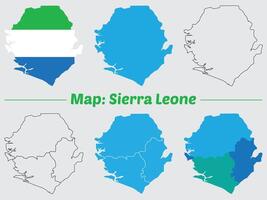 Maps of Sierra Leone, Outline, and Regional Divisions, Sierra Leone country map set. internal provinces borders marked, Simple map of Sierra Leone drawing. vector