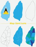 Maps of Saint Lucia, Outline, and Regional Divisions, Saint Lucia country map set. internal provinces borders marked, Simple map of Saint Lucia drawing. vector