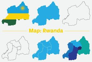 Maps of Rwanda, Outline, and Regional Divisions, Rwanda country map set. internal provinces borders marked, Simple map of Rwanda drawing. vector