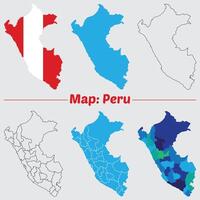 Maps of Peru, Outline, and Regional Divisions, Peru country map set. internal provinces borders marked, Simple map of Peru drawing. vector