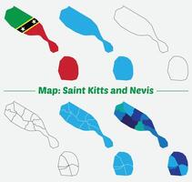 Maps of Saint kitts and nevis, Outline, and Regional Divisions, Saint kitts and nevis country map set. internal provinces borders marked, Simple map of Saint kitts and nevis drawing. vector