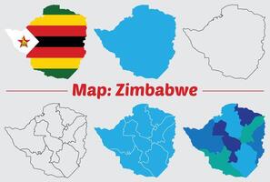 Maps of Zimbabwe , Outline, and Regional Divisions, Zimbabwe country map set. internal provinces borders marked, Simple map of Zimbabwe drawing. vector