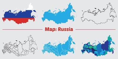 Russia map set. Blank Map of Russia Include Russia Flag With Map Shape, Silhouette and Outline . vector