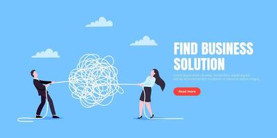 Unravel business gender chaos process with tug of war tangle difficult problem mess business concept vector