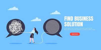 Unravel business unravel chaos process with tangle difficult problem mess business concept illustration. vector