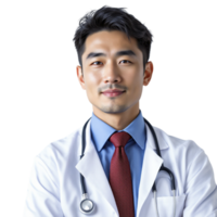 A male doctor wearing a white coat and tie png