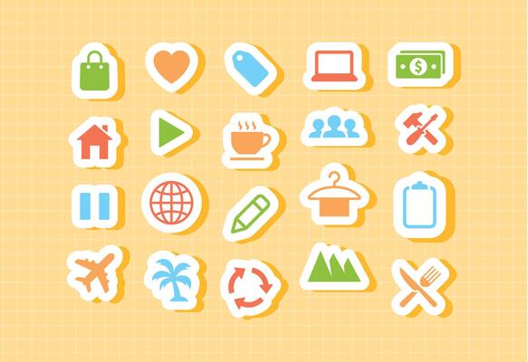 Adventure and nature themed icons for kids geography education colorful cartoon style icons for travel world map mountain forest tent destination tourism and exploration games school learning