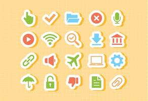 Colorful UI icons for alerts locks settings and bookmarks in kids educational platforms flat cartoon icon set for school app interface notifications password protection documents emails fun learning vector
